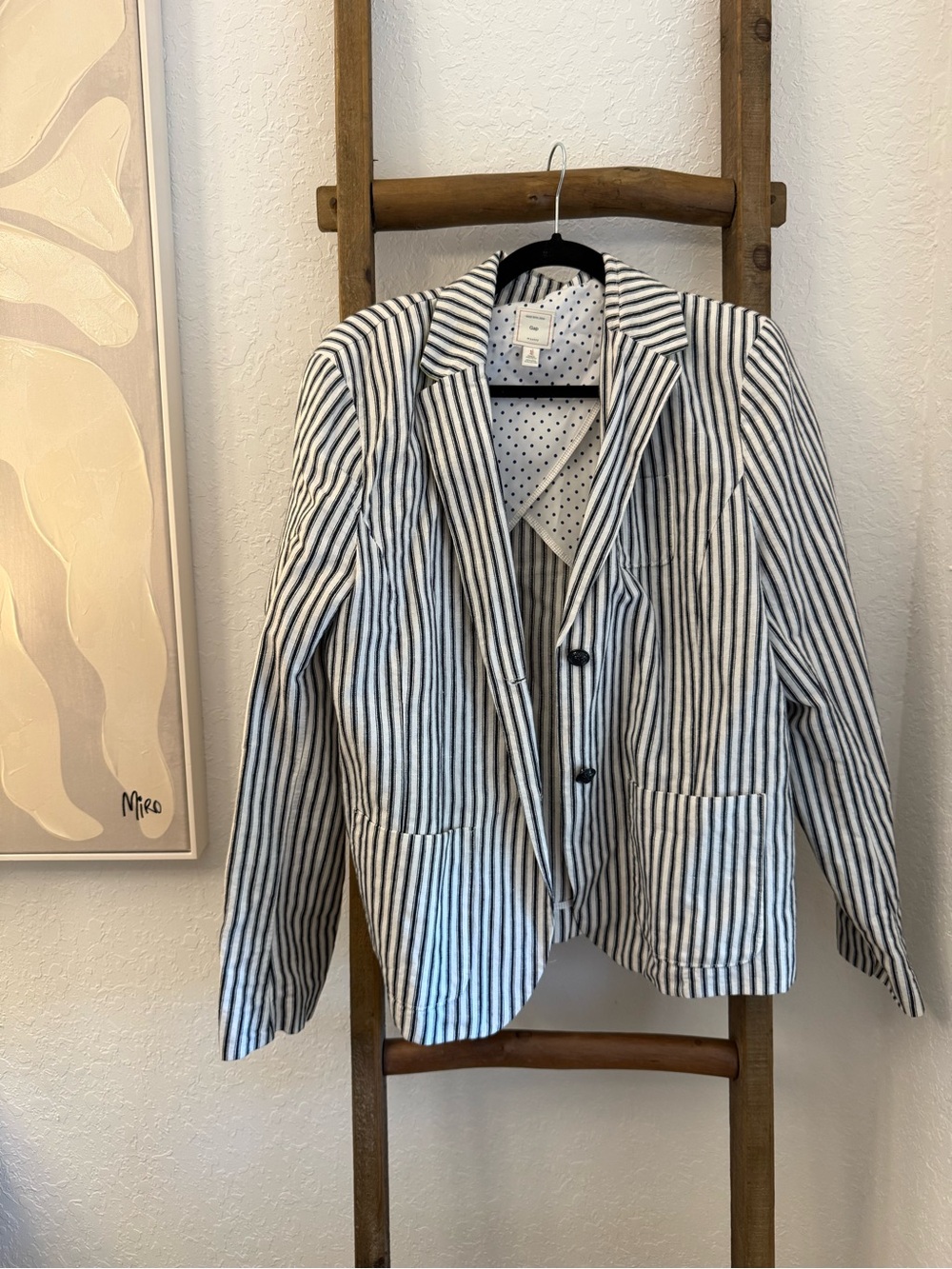 GAP Women's Navy and White Striped Blazer